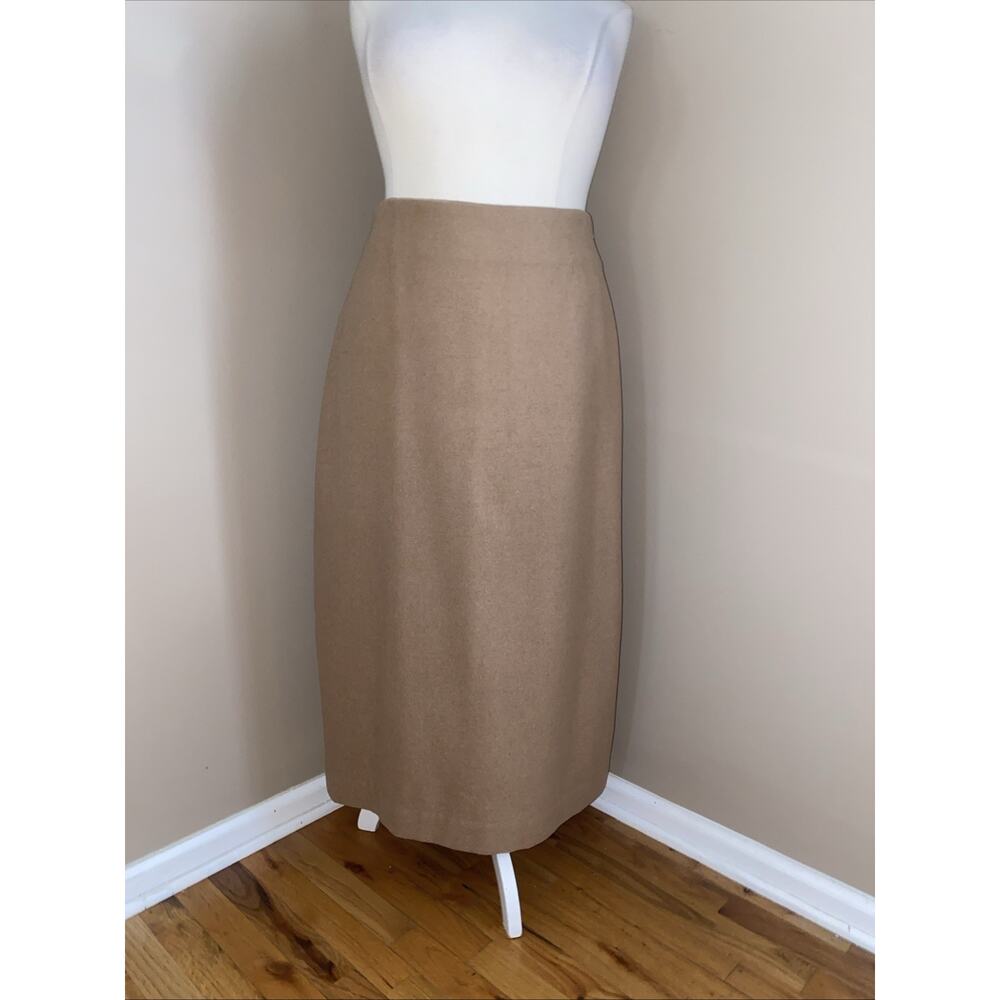 Vintage Beige Tan Wool Midi Pencil Skirt Plus Size 2X See Measurements
